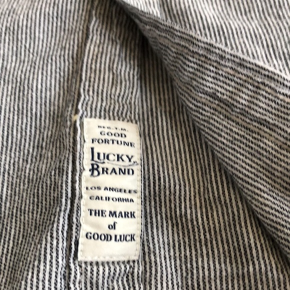 “Lucky Brand” men’s button front black/cream ticking stripe slim fit -sz L - Picture 9 of 14